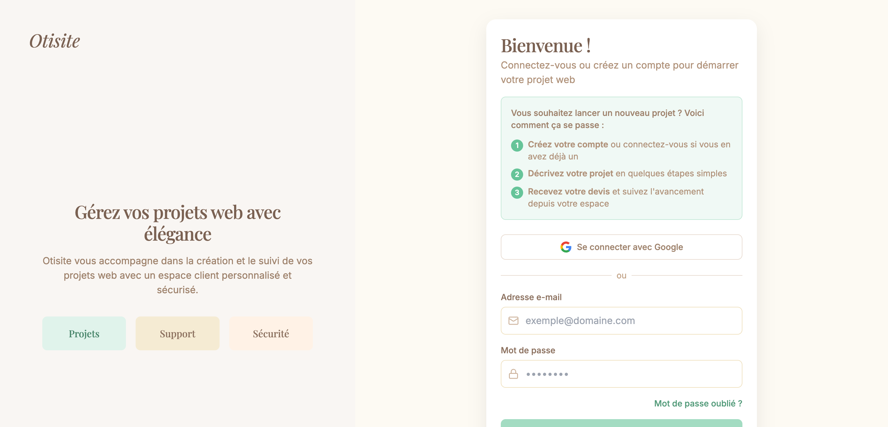 Page de connexion de l'espace client Les Sables Web
